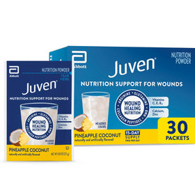Poudre de complément alimentaire Juven au goût ananas-coco, paquet de 30 sachets
