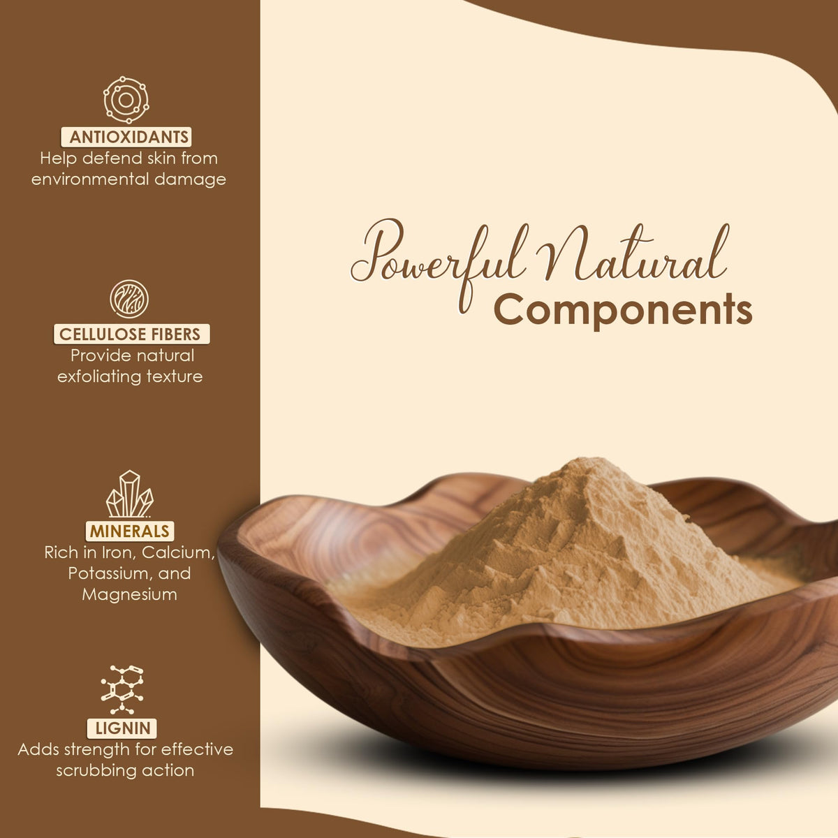Poudre de coquille de noix minature avec ingrédients naturels