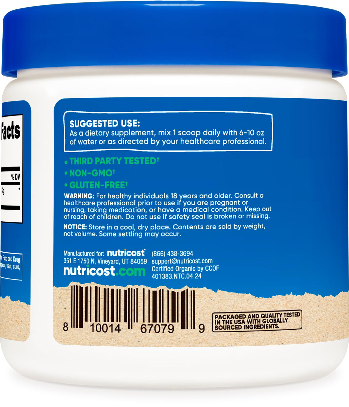Poudre de Cordyceps Bio Nutricost avec cuillère incluse