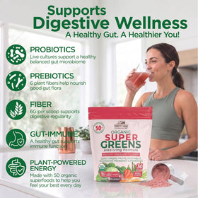 Poudre de Country Farms Super Greens dans un verre d'eau