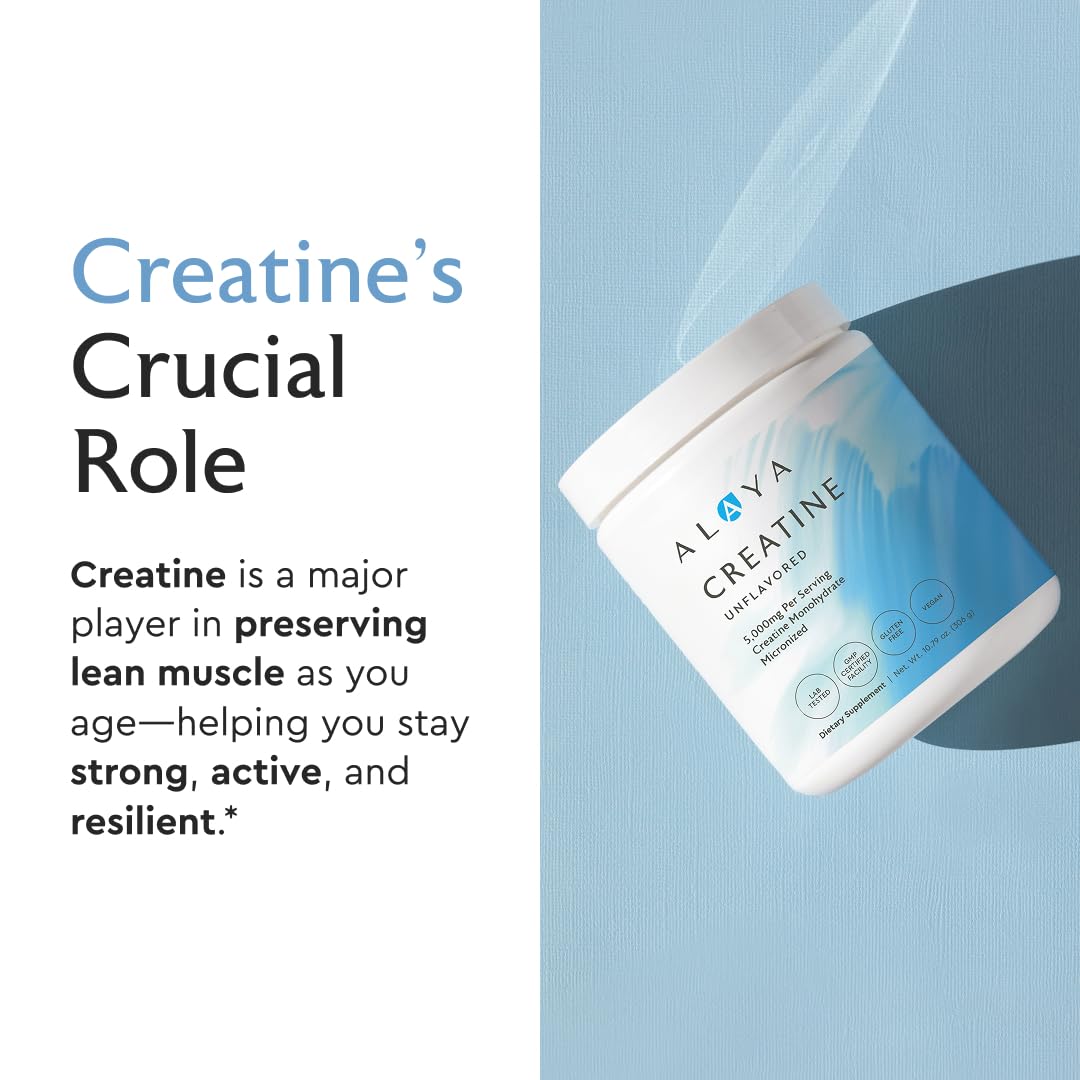 Poudre de créatine Alaya Naturals dans une cuillère
