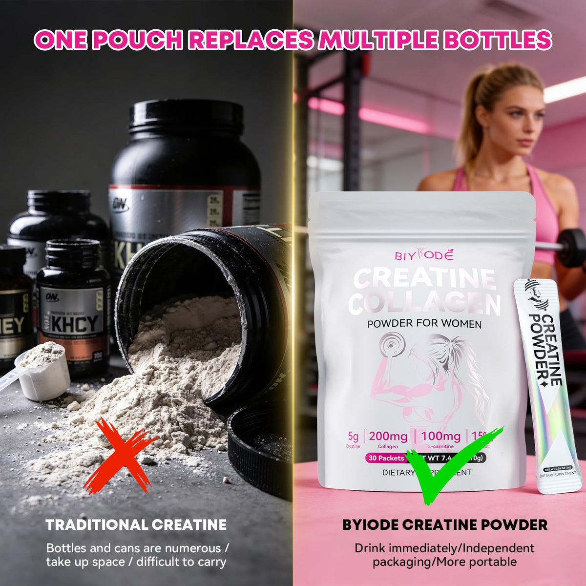 Poudre de créatine BIYODE avec des accessoires de fitness