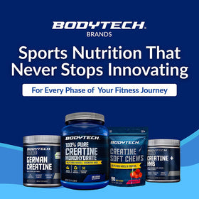 Poudre de créatine BodyTech dans un shaker de sport