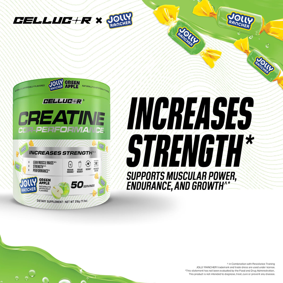 Poudre de créatine Cellucor 5g, pot ouvert avec poudre à l'intérieur
