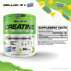 Poudre de créatine Cellucor 5g, pot sur une table de gym