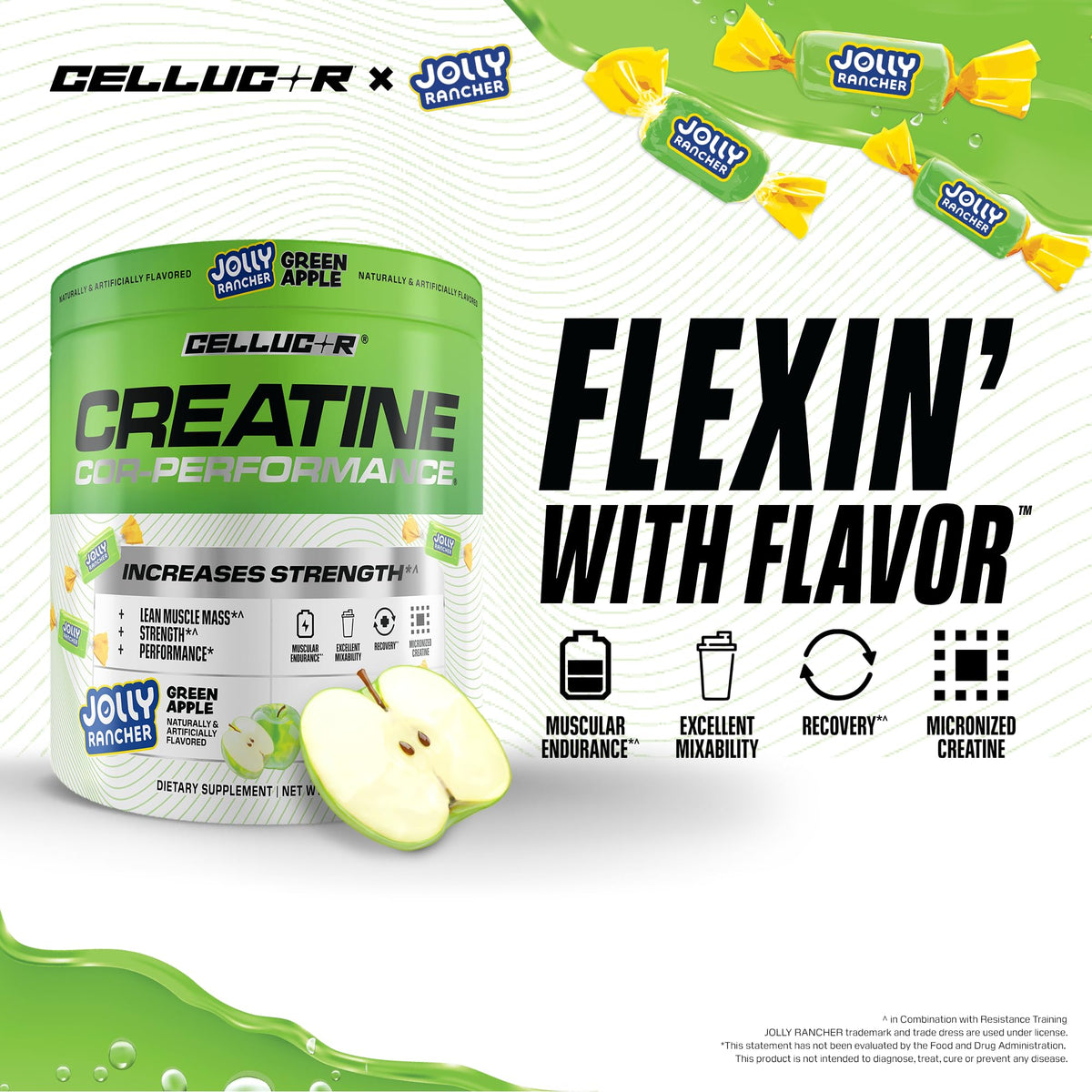 Poudre de créatine Cellucor 5g, vue de côté avec mesure