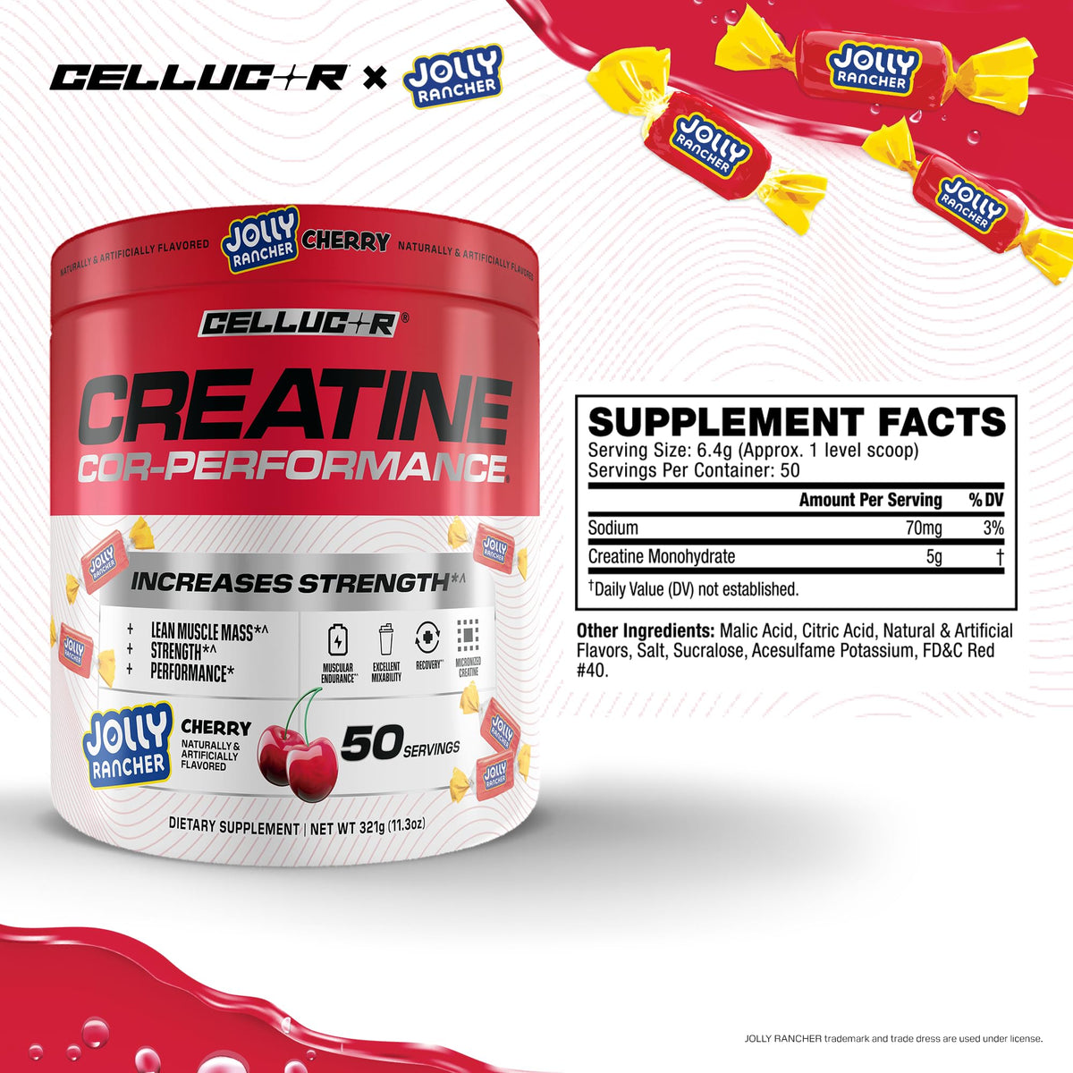 Poudre de créatine Cellucor avec informations nutritionnelles