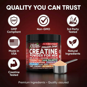 Poudre de créatine Clean Nutraceuticals 333g sur fond blanc
