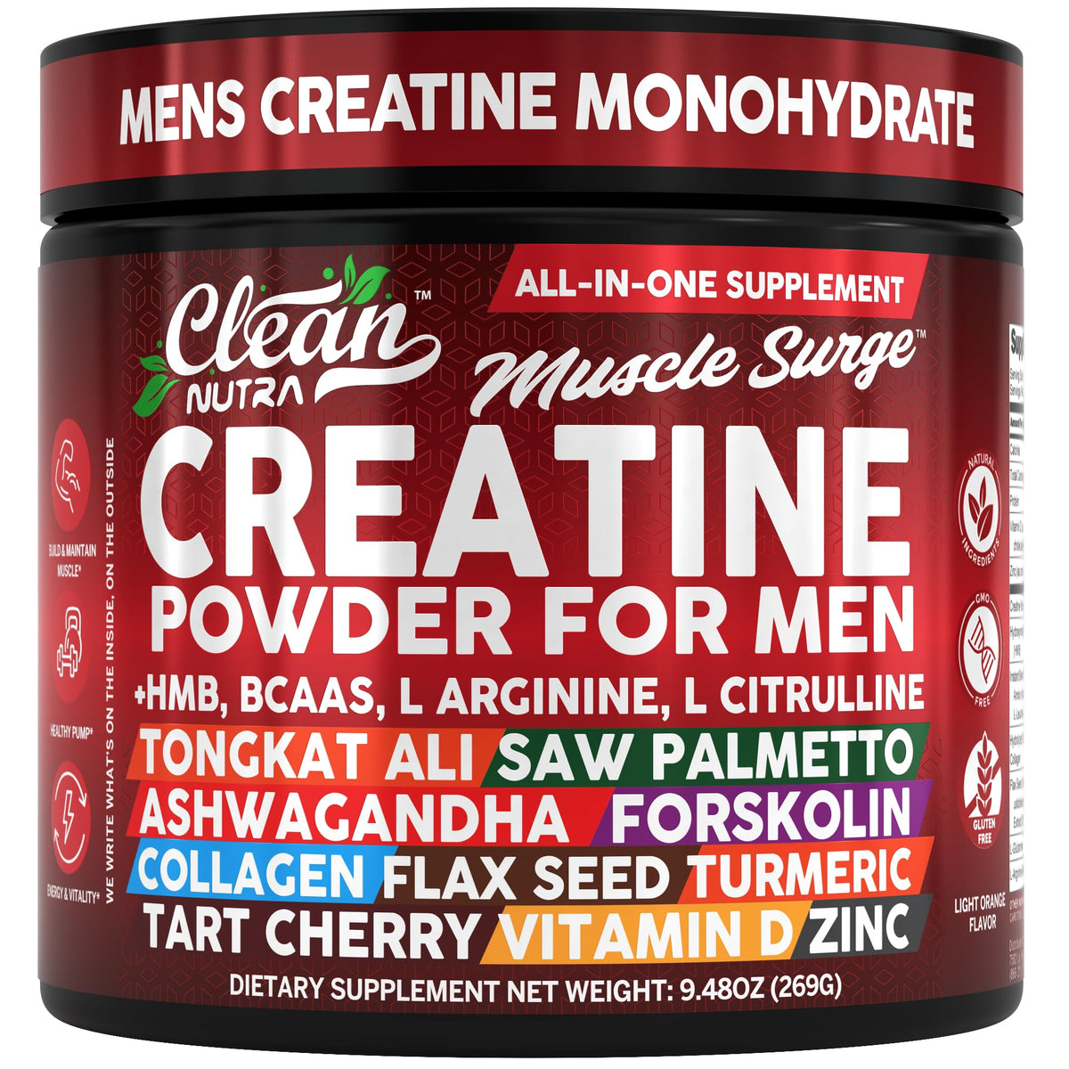 Poudre de créatine Clean Nutraceuticals 333g vue de face