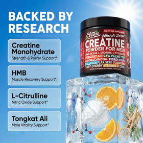Poudre de créatine Clean Nutraceuticals dans un verre d'eau