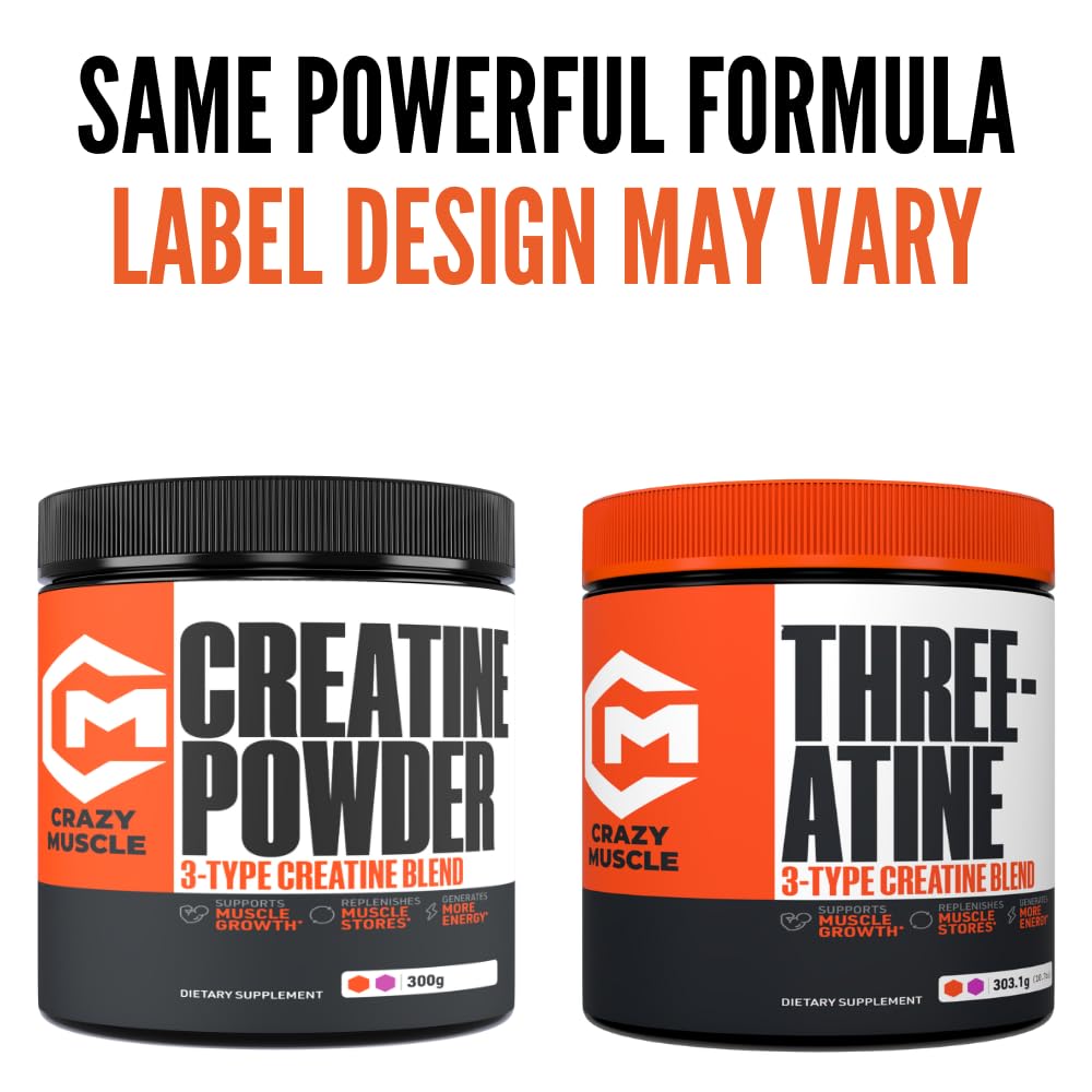 Poudre de créatine Crazy Muscle avec étiquette nutritionnelle