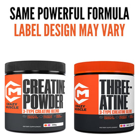 Poudre de créatine Crazy Muscle avec étiquette nutritionnelle