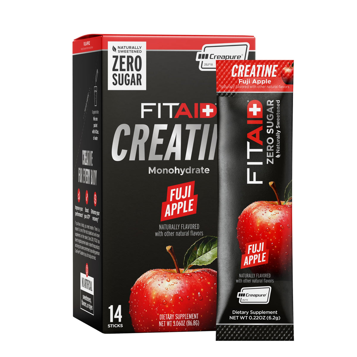 Poudre de créatine CreaPure LIFEAID au goût de pomme Fuji, sachets
