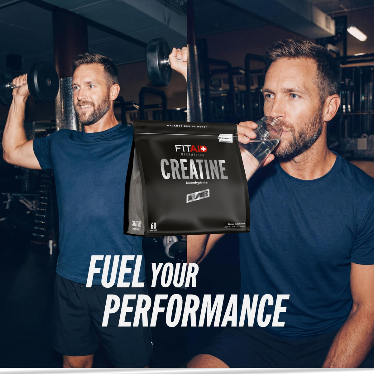 Poudre de créatine CreaPure LIFEAID dans un shaker