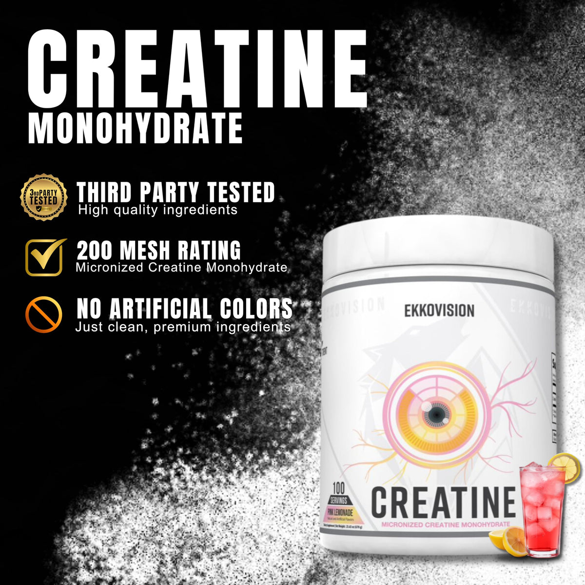 Poudre de créatine Ekkovision Pink Lemonade avec cuillère
