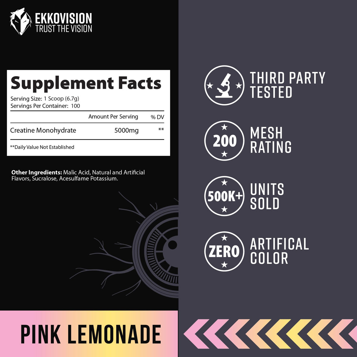 Poudre de créatine Ekkovision Pink Lemonade dans un verre d'eau