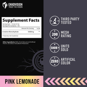 Poudre de créatine Ekkovision Pink Lemonade dans un verre d'eau