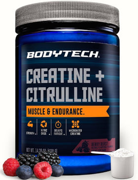 Poudre de créatine et citrulline BodyTech 499g saveur baies vue de face