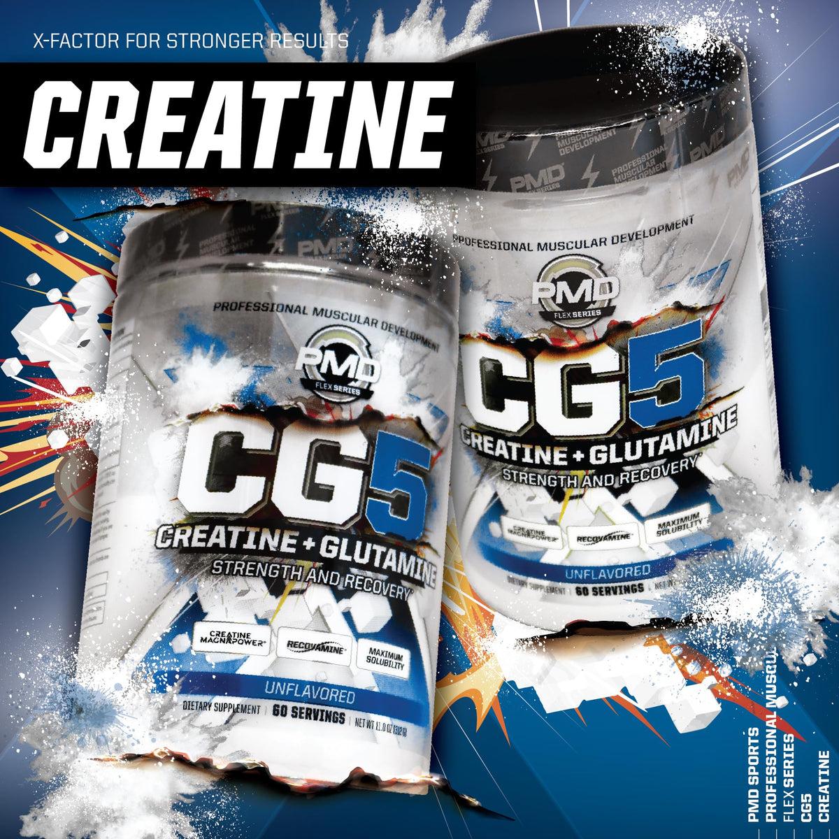 Poudre de créatine et L-glutamine CG5 PMD, cuillère doseuse incluse