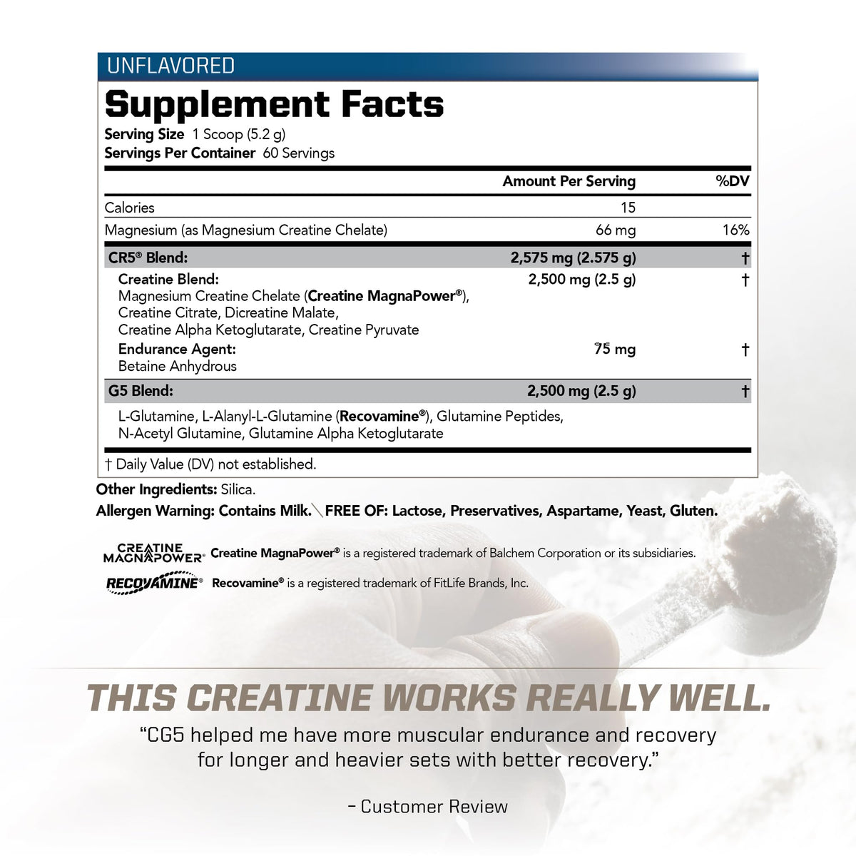 Poudre de créatine et L-glutamine CG5 PMD, emballage ouvert