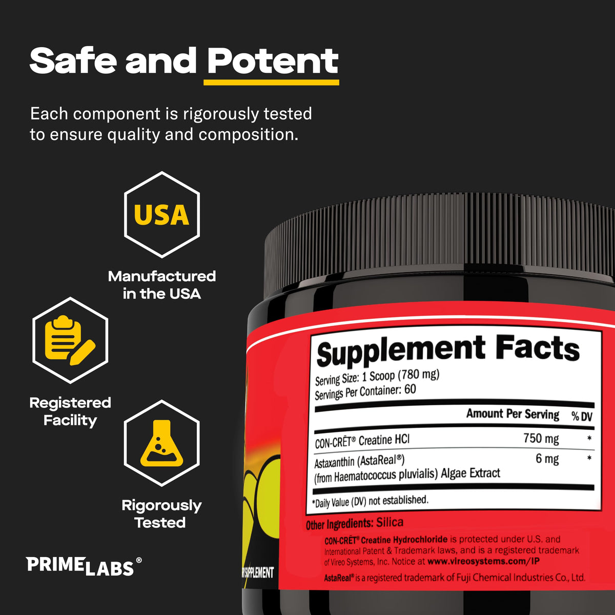 Poudre de créatine HCl Labs avec des accessoires de sport
