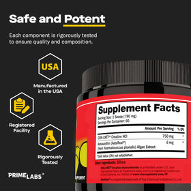 Poudre de créatine HCl Labs avec des accessoires de sport