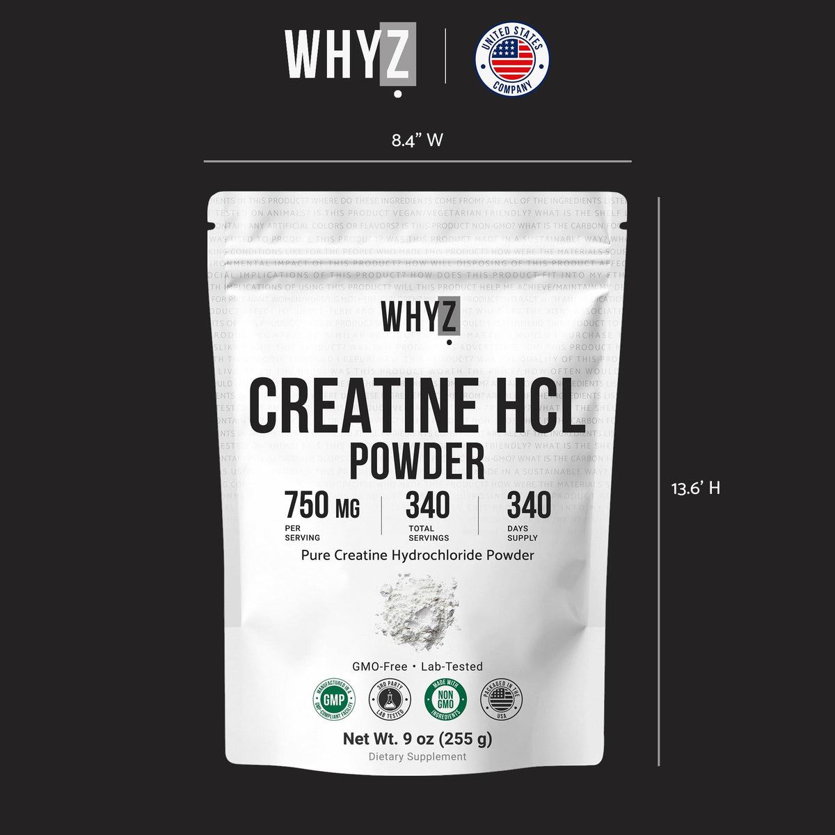 Poudre de créatine HCL WHYZ en gros plan