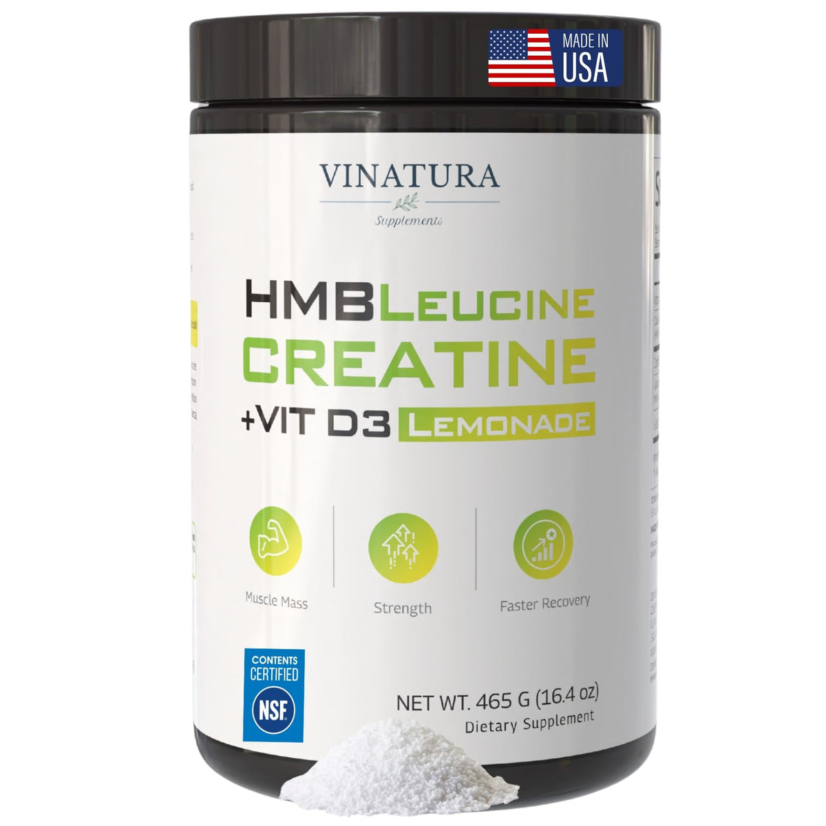 Poudre de créatine HMB VINATURA en saveur citronnade, vue de face