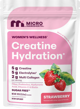 Poudre de créatine hydratation Micro Ingredients 399g goût fraise vue de face