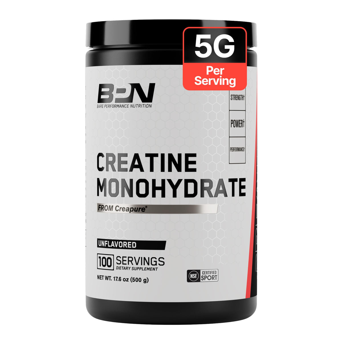 Poudre de créatine monohydrate BARE PERFORMANCE NUTRITION 581g vue de face