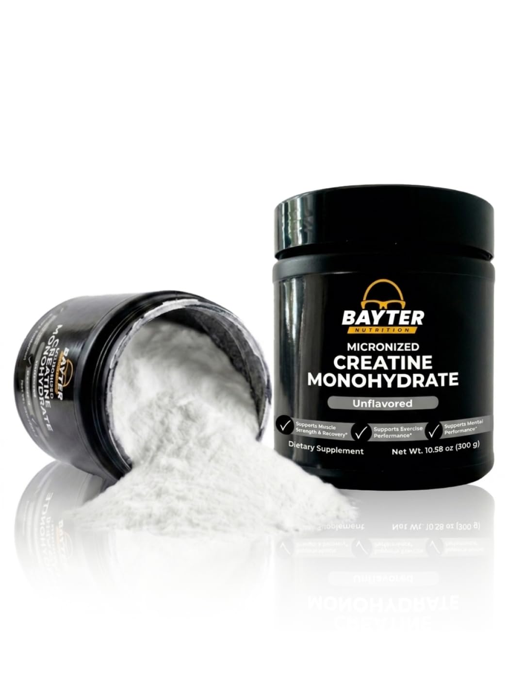 Poudre de créatine monohydrate Bayter Nutrition avec un shaker