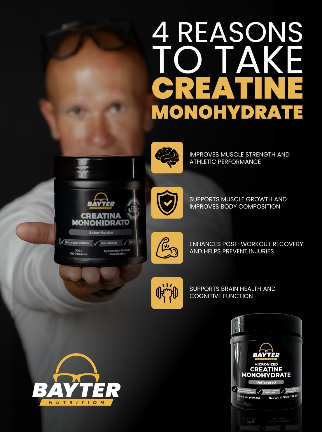 Poudre de créatine monohydrate Bayter Nutrition sur une cuillère