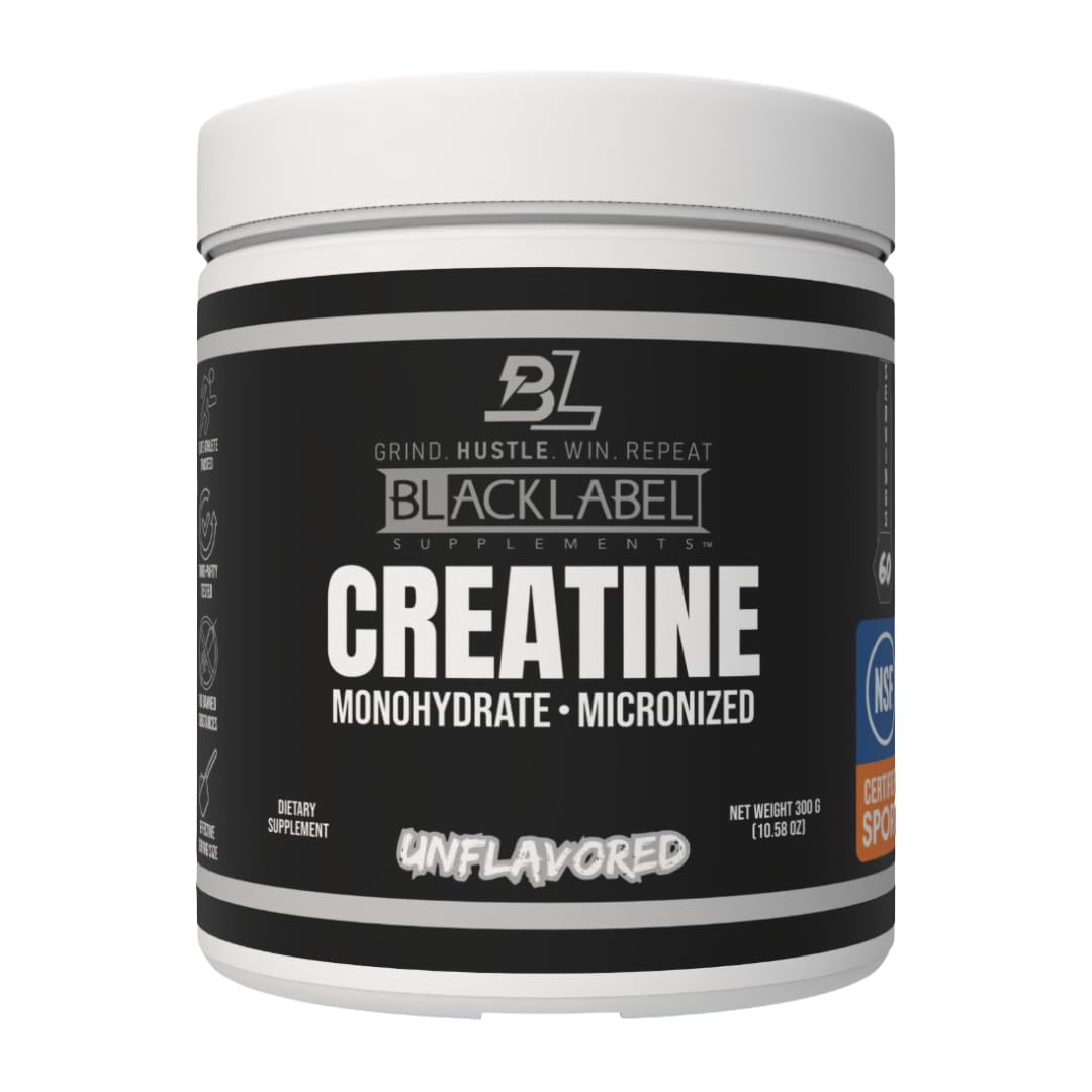 Poudre de créatine monohydrate BLACKLABEL 372g sans saveur vue de face