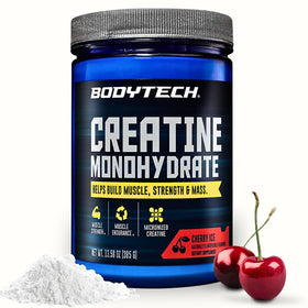 Poudre de créatine monohydrate BodyTech 100% pure saveur cerise glacée vue de face