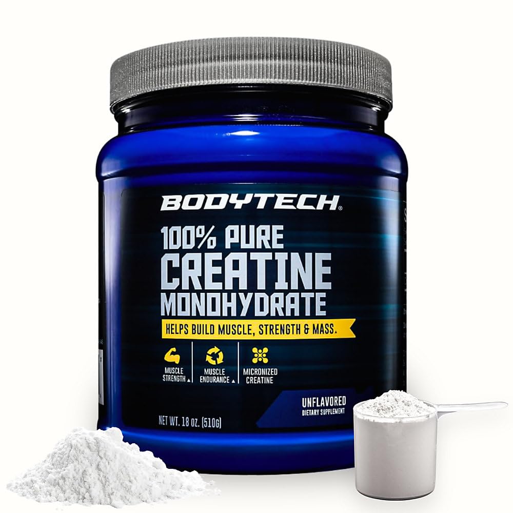Poudre de créatine monohydrate BodyTech 640g, vue de face, sans saveur