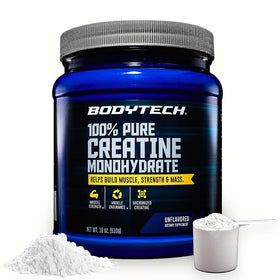 Poudre de créatine monohydrate BodyTech 640g, vue de face, sans saveur