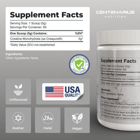 Poudre de créatine monohydrate Centenarius Nutrition 300g avec cuillère doseuse