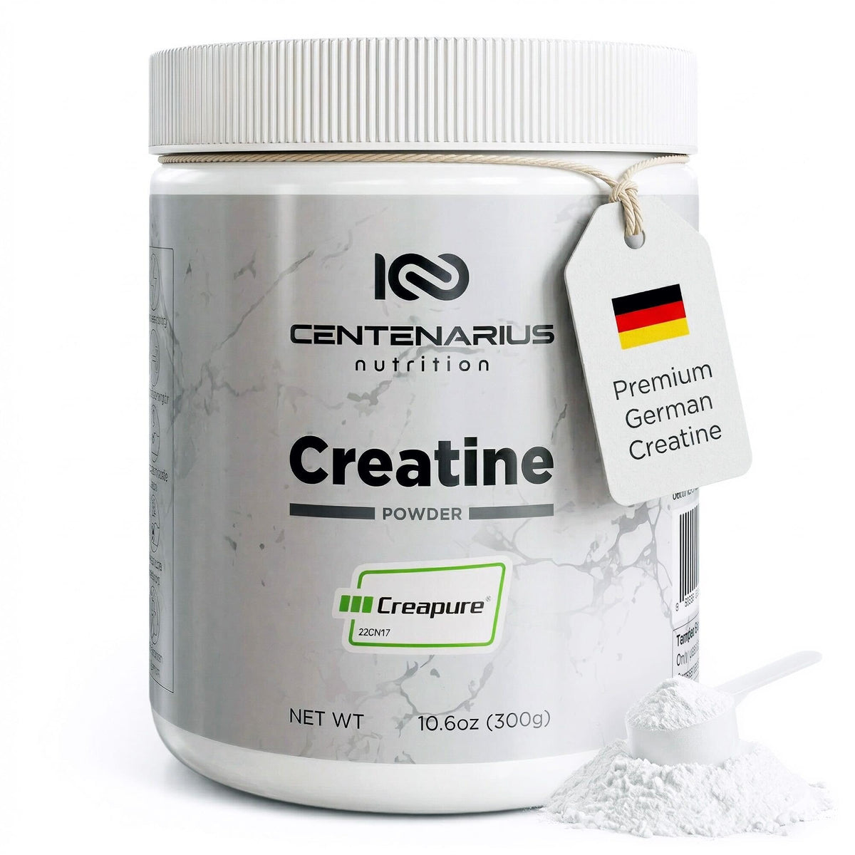 Poudre de créatine monohydrate Centenarius Nutrition 300g vue de face