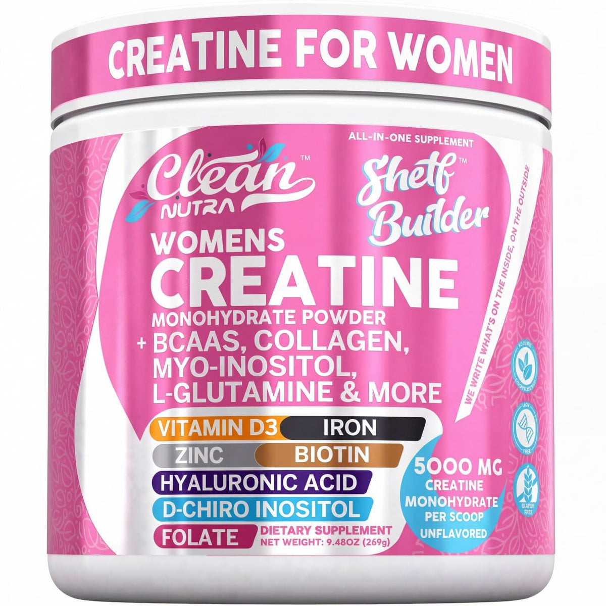 Poudre de créatine monohydrate Clean Nutraceuticals vue de face