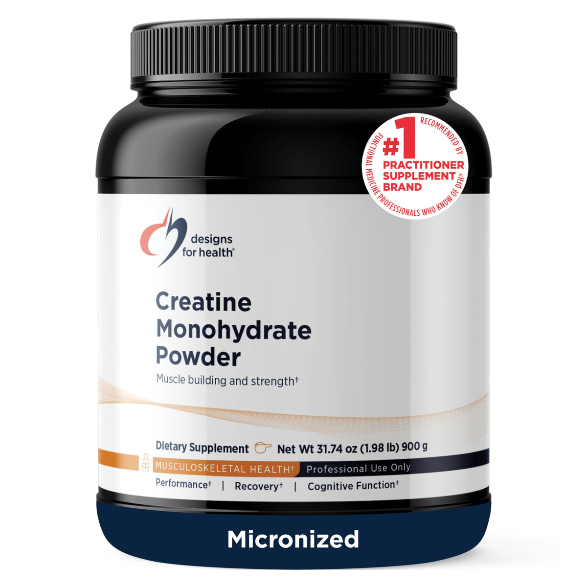 Poudre de créatine monohydrate Designs for Health 5g vue de face