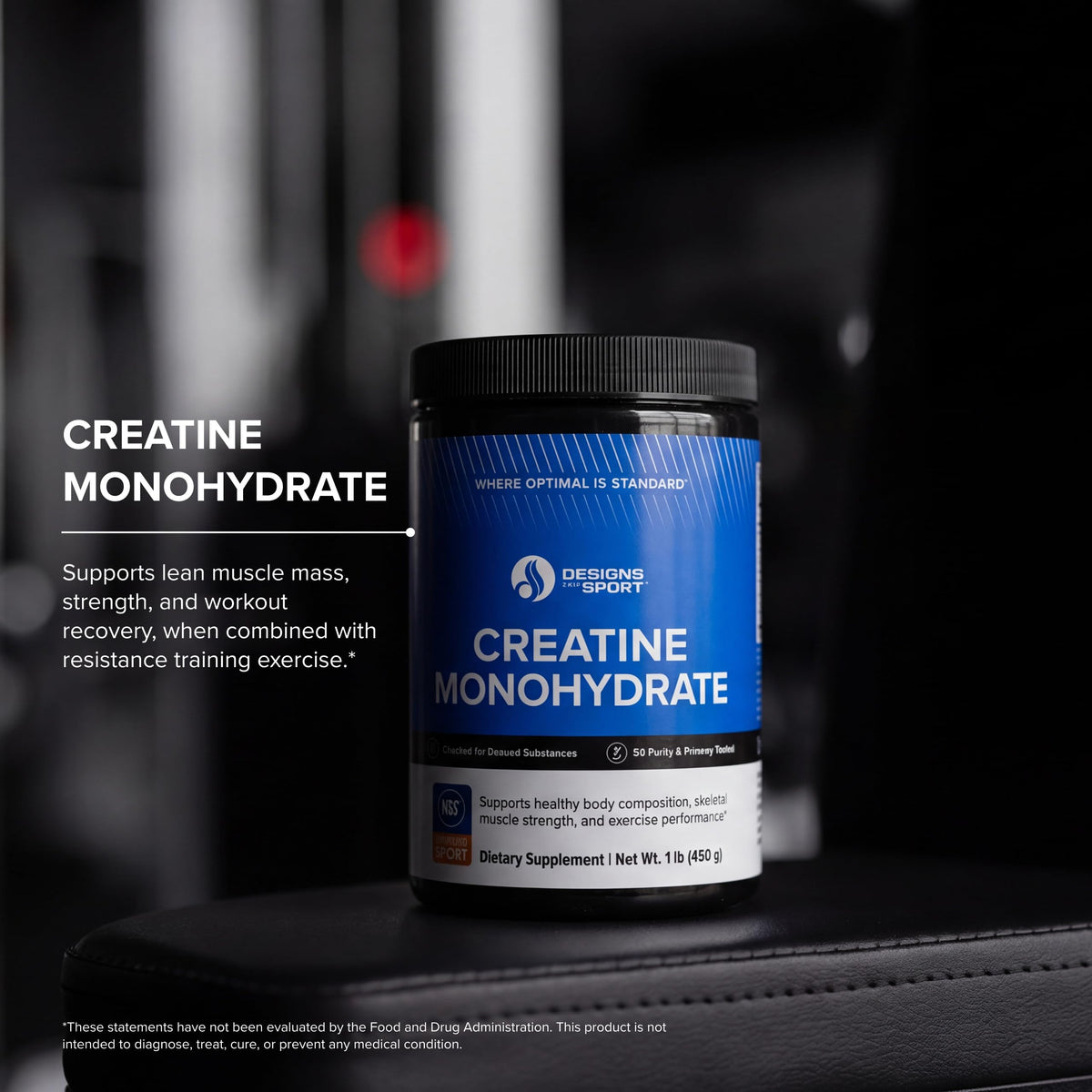 Poudre de créatine monohydrate Designs for Sport vue de côté
