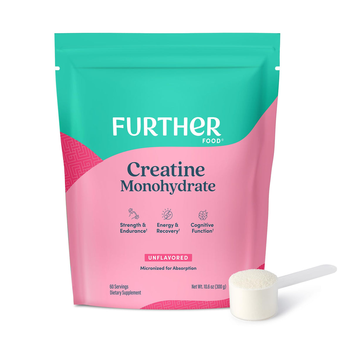 Poudre de créatine monohydrate Further Food 320g vue avant