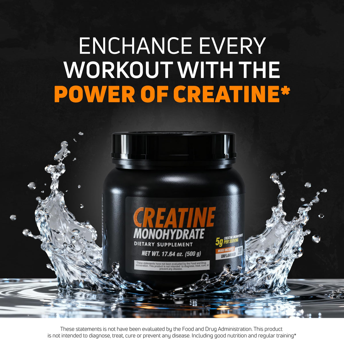 Poudre de créatine monohydrate HEALTHY SPORTS dans un verre d'eau