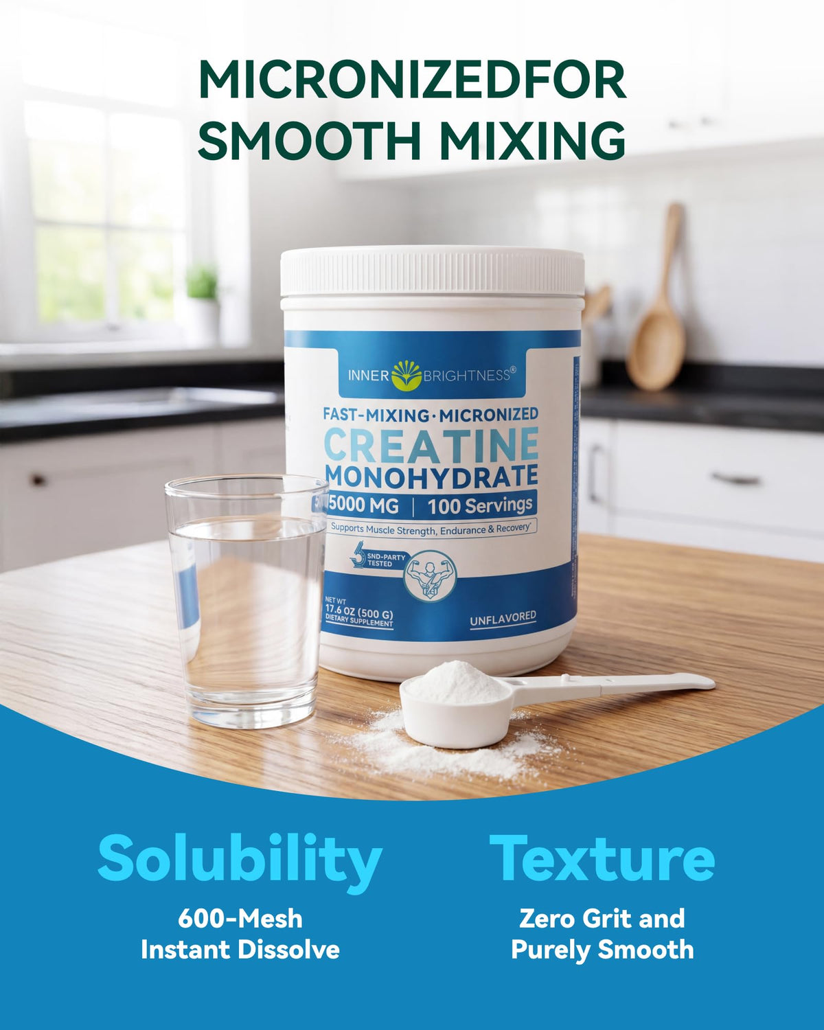 Poudre de créatine monohydrate Inner Brightness 600 mesh en utilisation