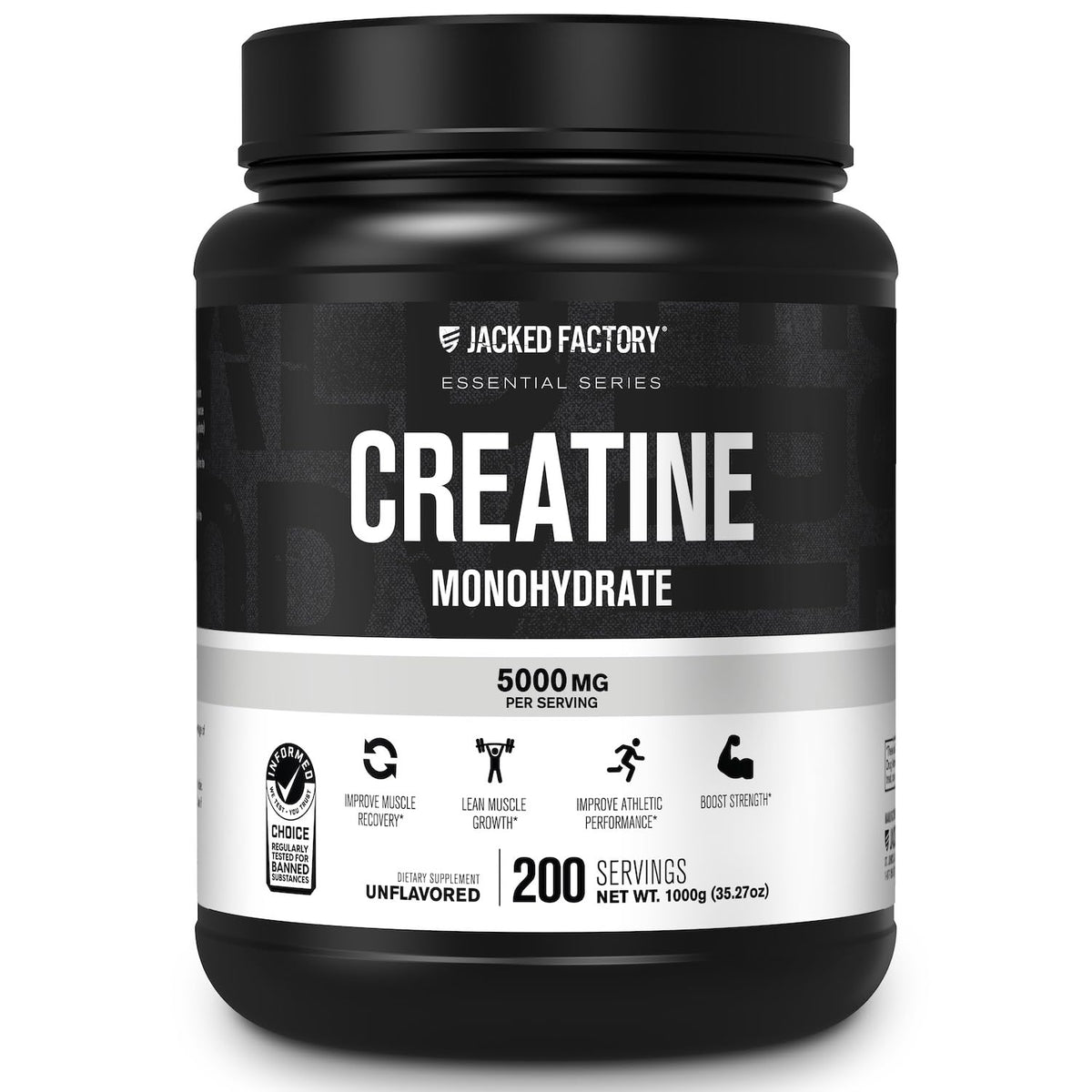 Poudre de créatine monohydrate Jacked Factory 1000g vue de face