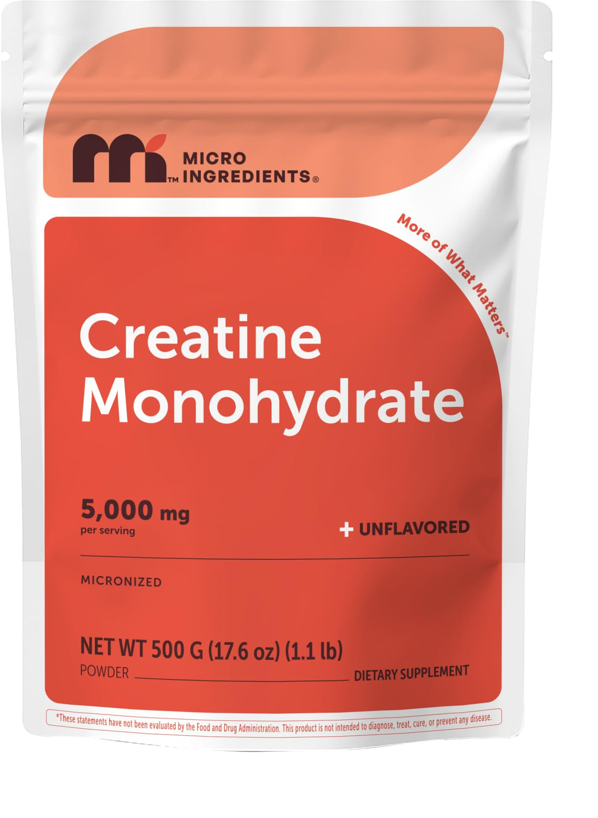 Poudre de créatine monohydrate Micro Ingredients 500 g vue avant