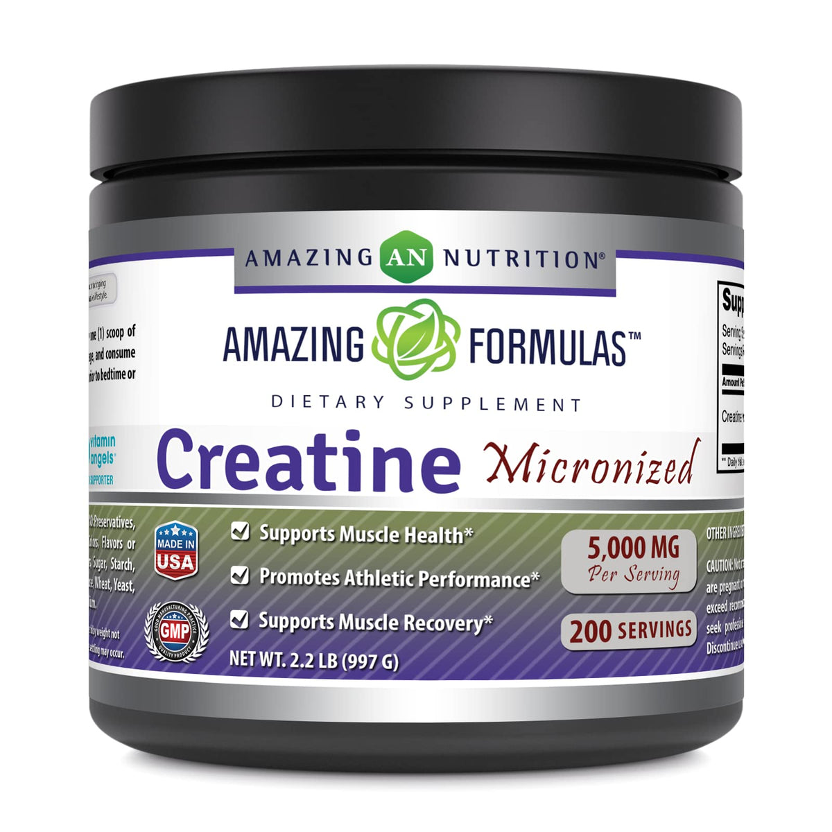 Poudre de créatine monohydrate micronisée Amazing Nutrition vue de face