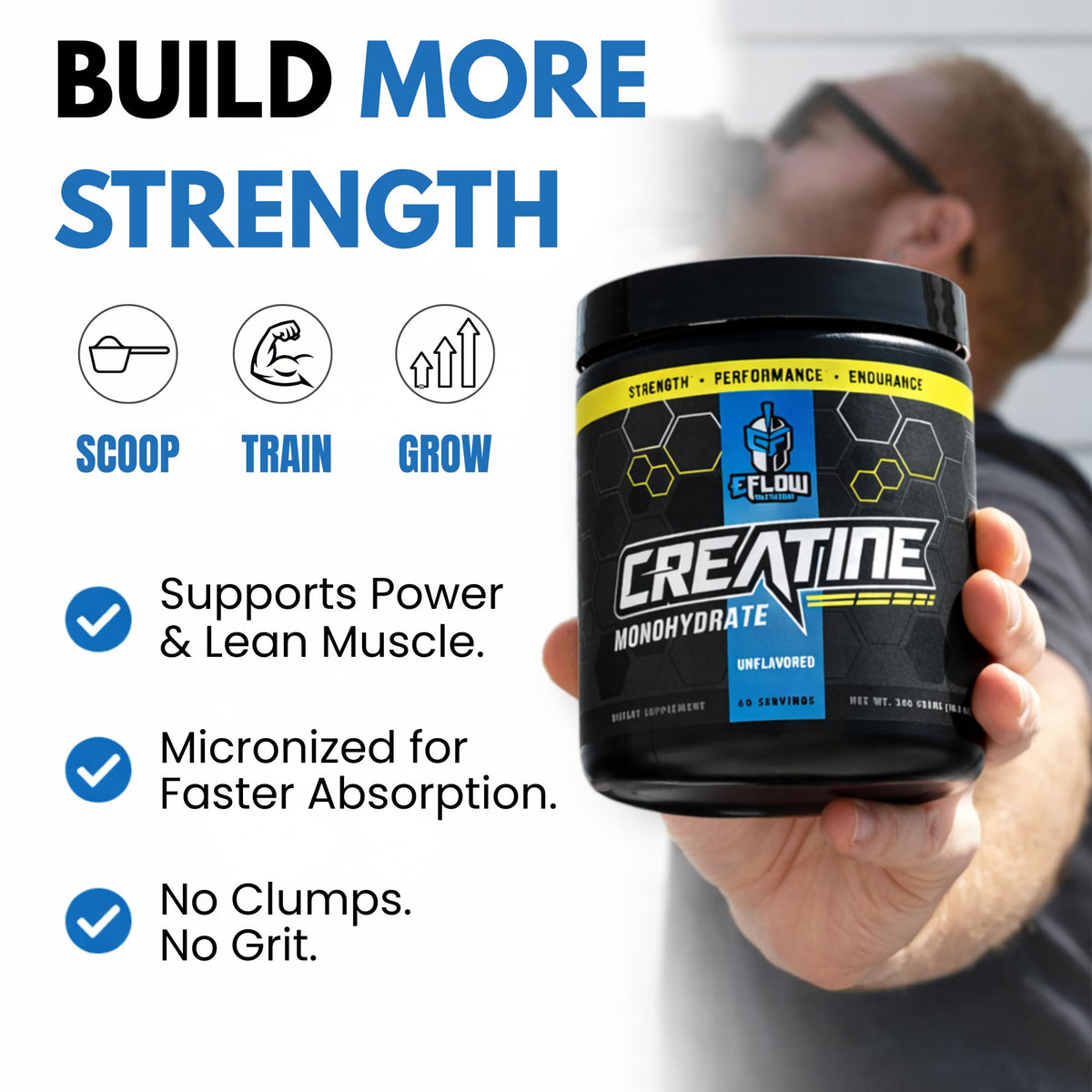 Poudre de créatine monohydrate micronisée eFlow Nutrition 300g avec mesure