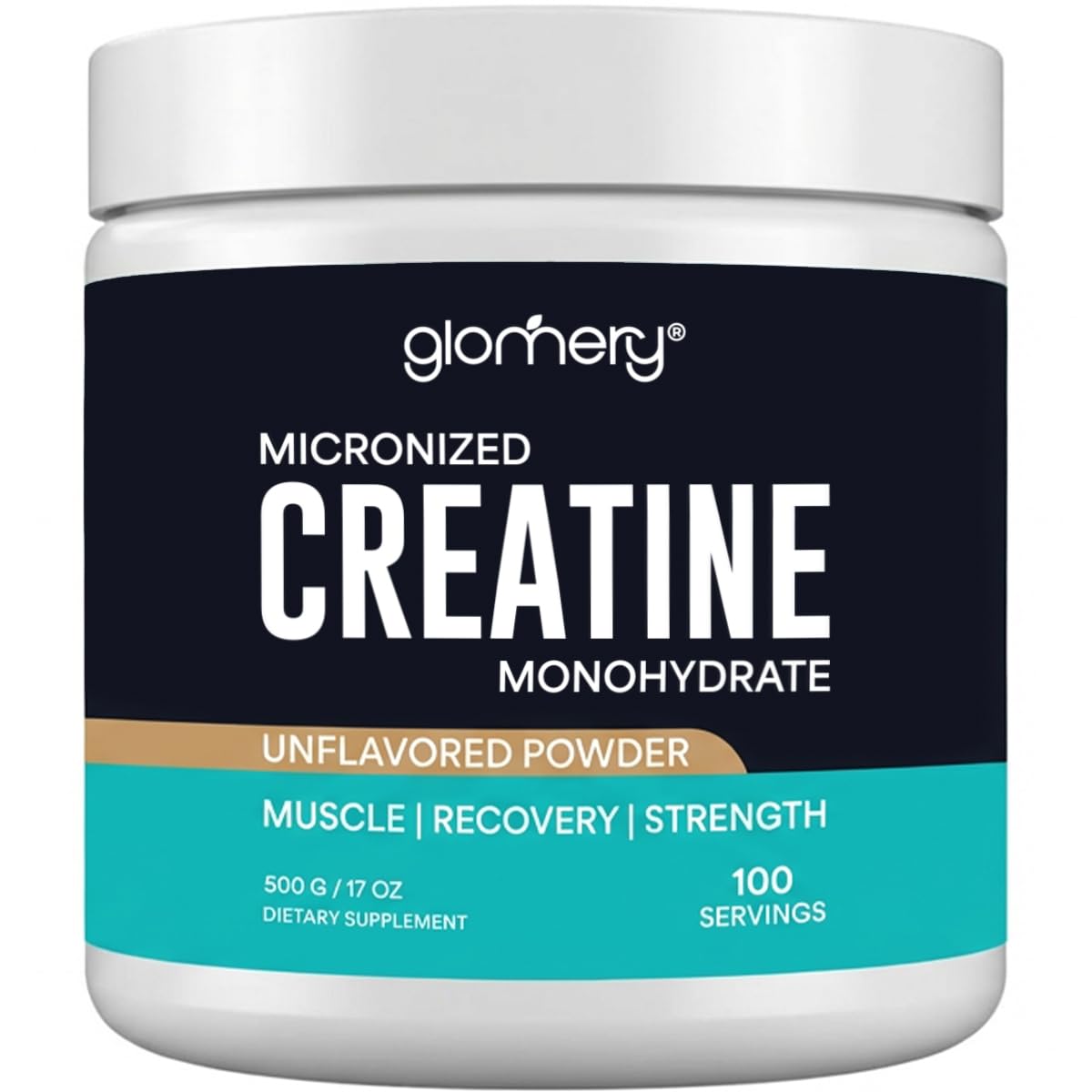 Poudre de créatine monohydrate micronisée Glomery 590g vue de face
