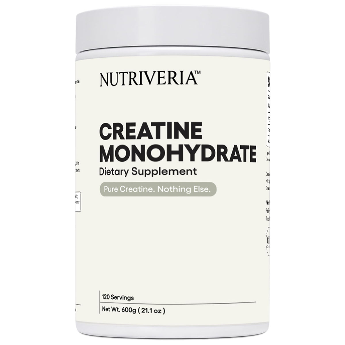 Poudre de créatine monohydrate micronisée Nutriveria 600g vue de face